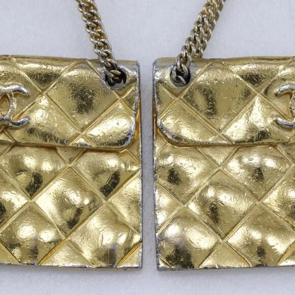 CHANEL Matelasse bag motif Earring COCO Mark vintage Plated Gold 37.8g Women - Picture 11 of 11